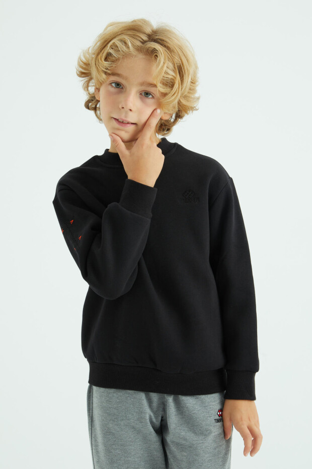 Siyah Basic O Yaka Standart Kalıp Erkek Çocuk Sweatshirt - 10990