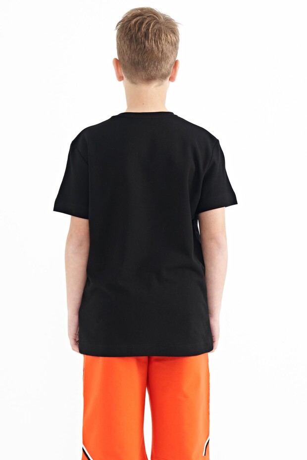 Siyah Baskı Detaylı O Yaka Standart Kalıp Erkek Çocuk T-Shirt - 11117 - 6