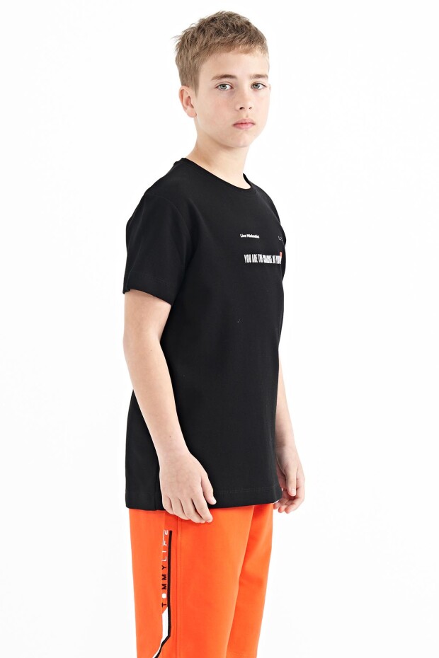 Siyah Baskı Detaylı O Yaka Standart Kalıp Erkek Çocuk T-Shirt - 11117