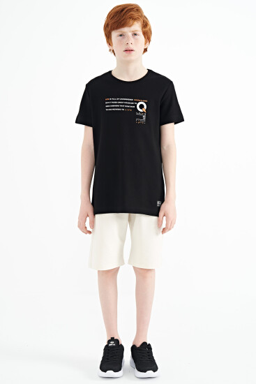Siyah Baskı Detaylı O Yaka Standart Kalıp Erkek Çocuk T-Shirt - 11145 - TOMMYLIFE (1)