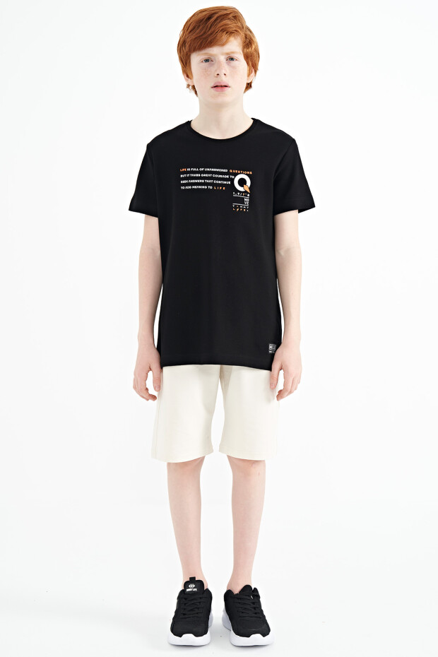 Siyah Baskı Detaylı O Yaka Standart Kalıp Erkek Çocuk T-Shirt - 11145 - 2