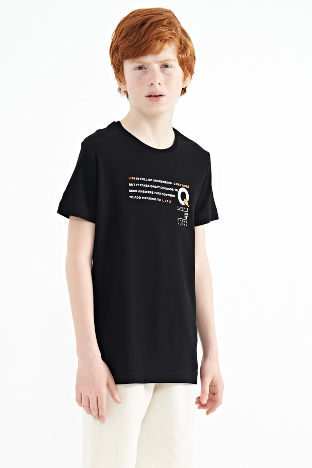 Siyah Baskı Detaylı O Yaka Standart Kalıp Erkek Çocuk T-Shirt - 11145 - 6