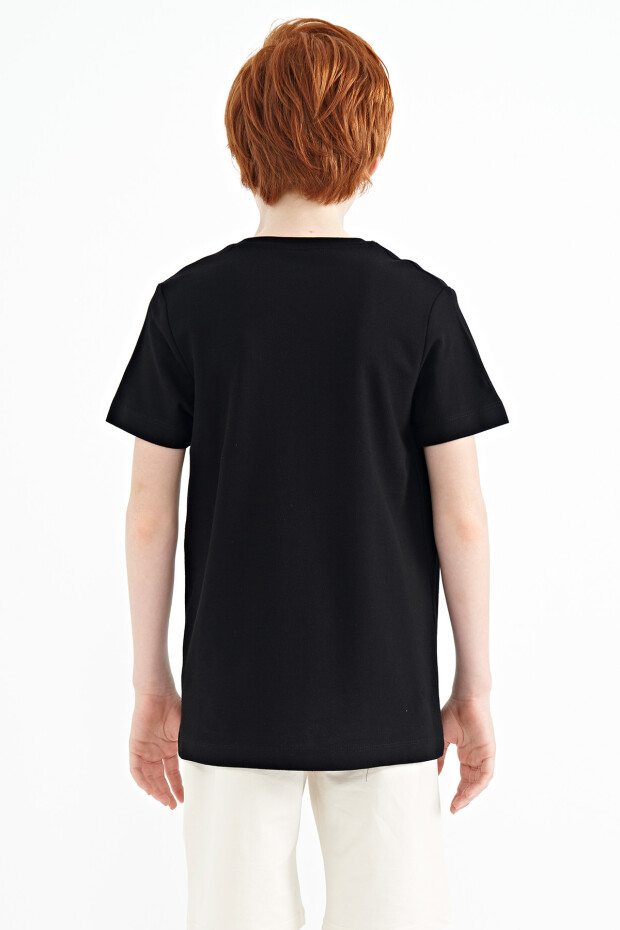 Siyah Baskı Detaylı O Yaka Standart Kalıp Erkek Çocuk T-Shirt - 11145 - 7