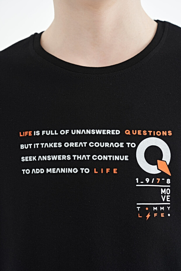 Siyah Baskı Detaylı O Yaka Standart Kalıp Erkek Çocuk T-Shirt - 11145 - 3