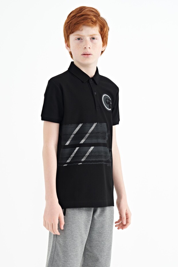 Siyah Baskı Detaylı Polo Yaka Standart Kalıp Erkek Çocuk T-Shirt - 11094