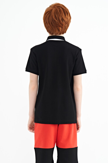 Siyah Baskı Detaylı Standart Kalıp Polo Yaka Erkek Çocuk T-Shirt - 11154 - Thumbnail