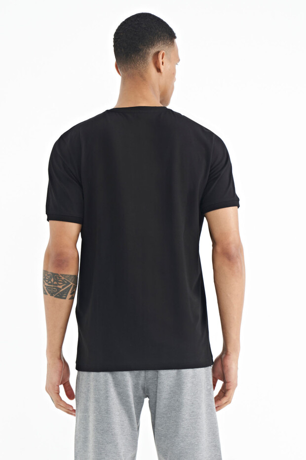 Siyah Baskı O Yaka Detaylı Standart Form Erkek T-shirt - 88216