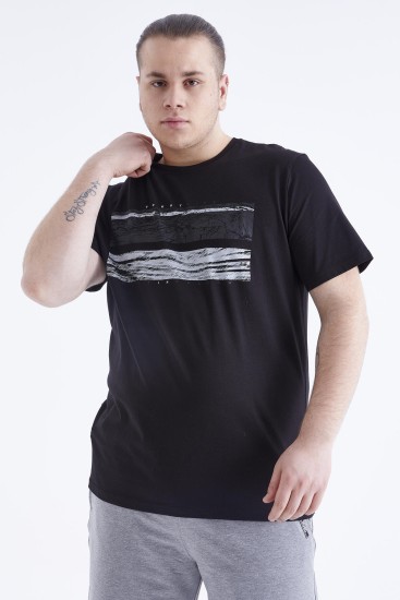 Siyah Baskılı O Yaka Büyük Beden Erkek T-shirt - 88073 - Thumbnail