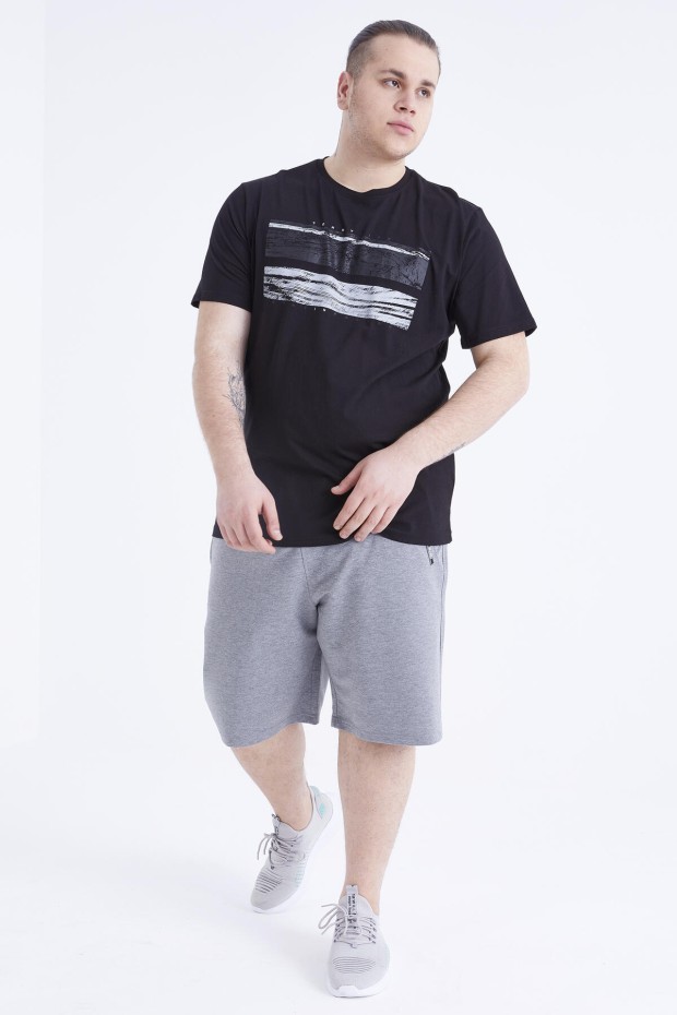 Siyah Baskılı O Yaka Büyük Beden Erkek T-shirt - 88073