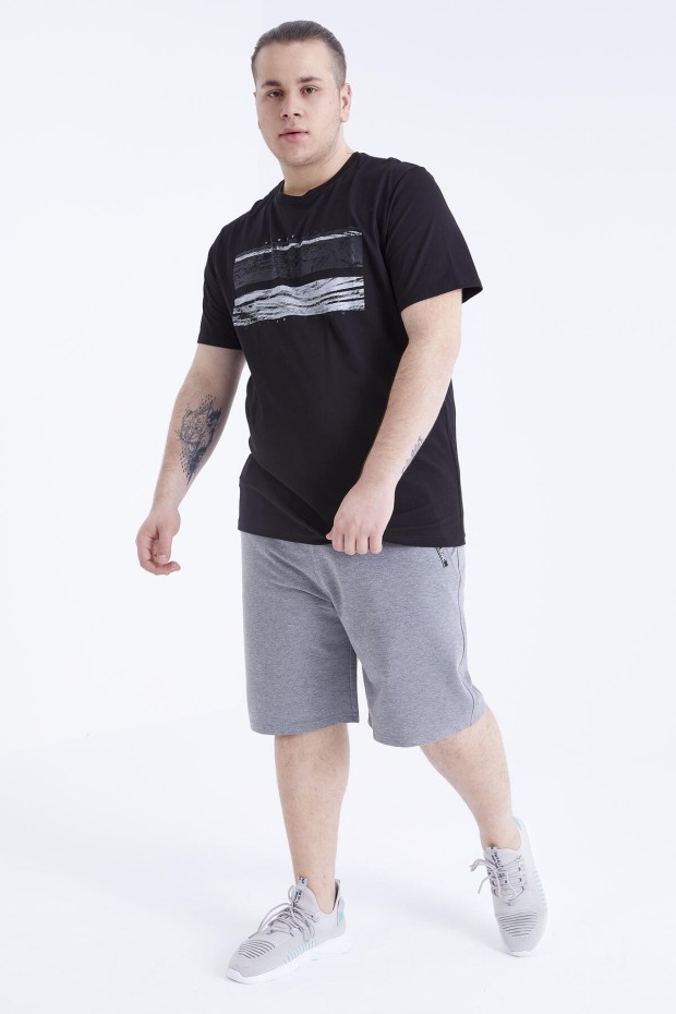 Siyah Baskılı O Yaka Büyük Beden Erkek T-shirt - 88073