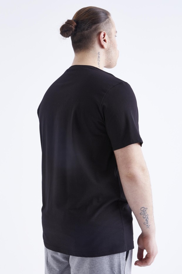 Siyah Baskılı O Yaka Büyük Beden Erkek T-shirt - 88073