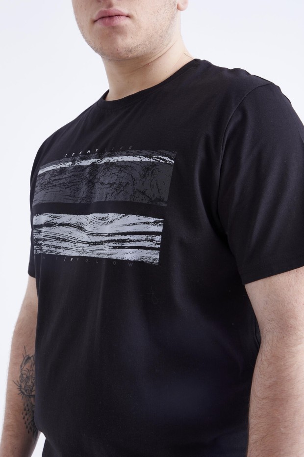 Siyah Baskılı O Yaka Büyük Beden Erkek T-shirt - 88073