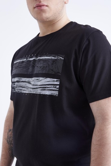 Siyah Baskılı O Yaka Büyük Beden Erkek T-shirt - 88073 - Thumbnail