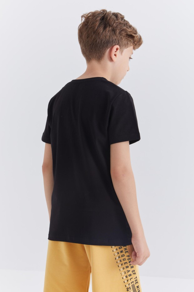 Siyah Baskılı O Yaka Kısa Kollu Standart Kalıp Erkek Çocuk T-Shirt - 10867 - 7