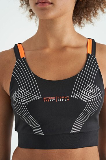 Siyah Baskılı Sırt Çapraz Detaylı Dalgıç Kumaş Dar Kalıp Kadın Büstiyer - 97273 - TOMMYLIFE (1)