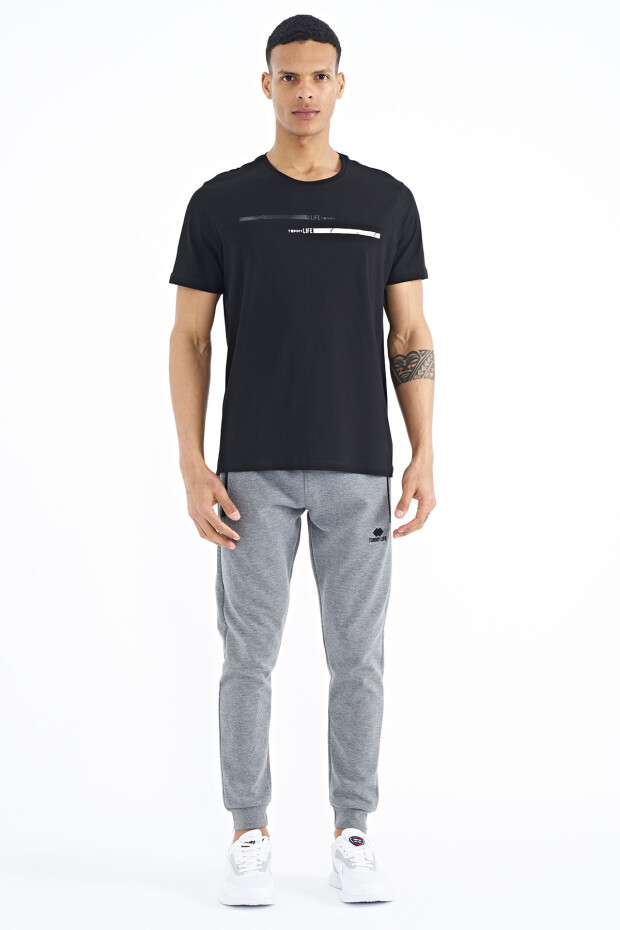 Siyah Baskılı Standart Kalıp O Yaka Erkek T-shirt - 88185