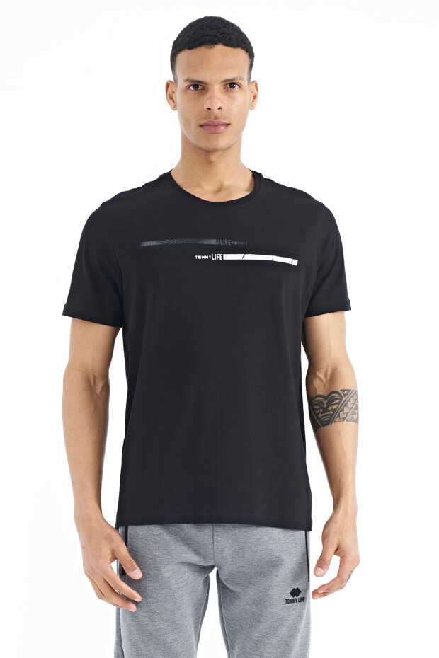 Siyah Baskılı Standart Kalıp O Yaka Erkek T-shirt - 88185