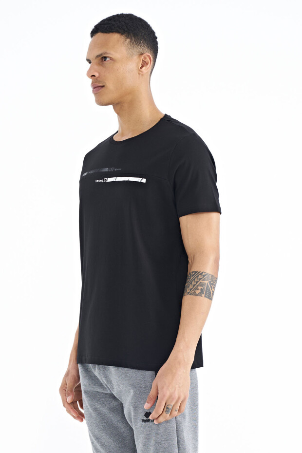Siyah Baskılı Standart Kalıp O Yaka Erkek T-shirt - 88185