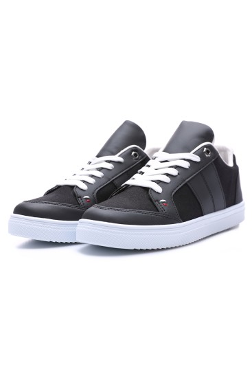 Siyah - Beyaz Bağcıklı Suni Deri Detaylı Erkek Spor Ayakkabı - 89065 - Thumbnail