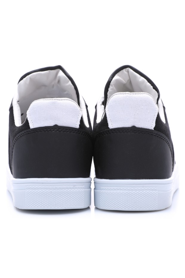 Siyah - Beyaz Bağcıklı Suni Deri Detaylı Erkek Spor Ayakkabı - 89065