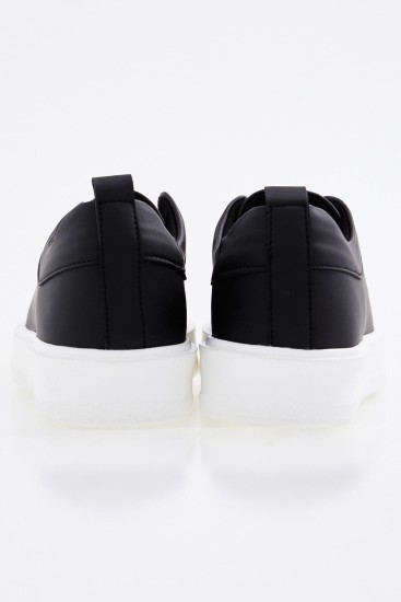 Siyah - Beyaz Bağcıklı Yüksek Taban Erkek Spor Ayakkabı - 89101 - Thumbnail