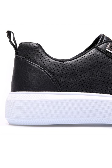 Siyah - Beyaz Delikli Bağcıklı Suni Deri Erkek Spor Ayakkabı - 89055 - Thumbnail