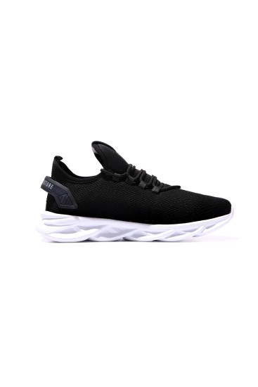 Siyah - Beyaz Lastik Bağcıklı Nakış Detaylı Yüksek Taban Erkek Spor Ayakkabı - 89053 - Thumbnail