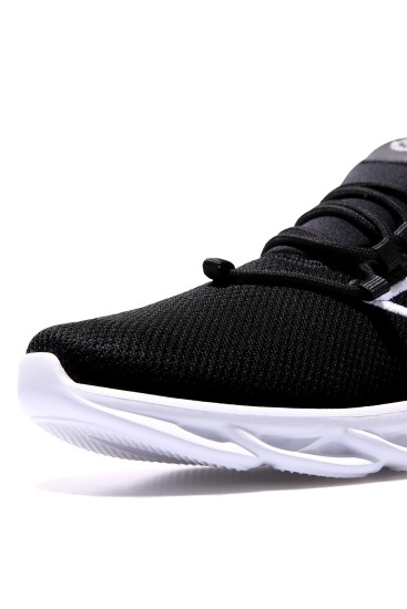 Siyah - Beyaz Lastik Bağcıklı Nakış Detaylı Yüksek Taban Erkek Spor Ayakkabı - 89053 - Thumbnail