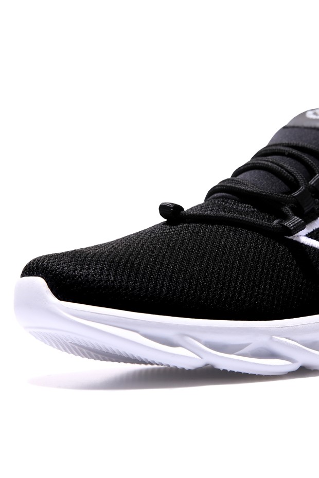 Siyah - Beyaz Lastik Bağcıklı Nakış Detaylı Yüksek Taban Erkek Spor Ayakkabı - 89053