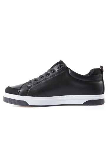 Siyah - Beyaz Süet Detaylı Bağcıklı Suni Deri Erkek Spor Ayakkabı - 89118 - Thumbnail