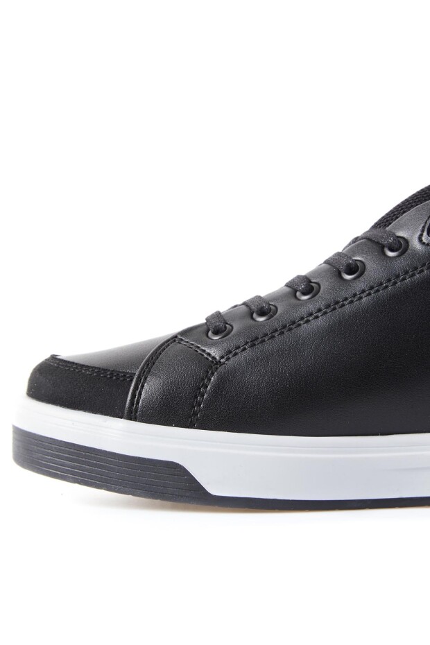 Siyah - Beyaz Süet Detaylı Bağcıklı Suni Deri Erkek Spor Ayakkabı - 89118