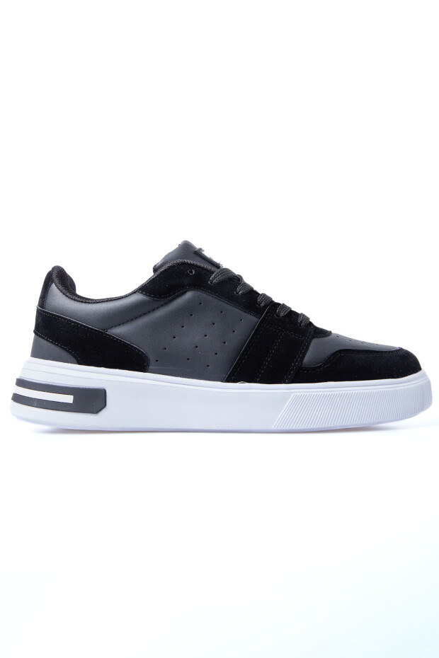 Siyah - Beyaz Süet Detaylı Yüksek Taban Bağcıklı Renk Bloklu Erkek Spor Ayakkabı - 89119