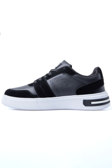 Siyah - Beyaz Süet Detaylı Yüksek Taban Bağcıklı Renk Bloklu Erkek Spor Ayakkabı - 89119 - Thumbnail