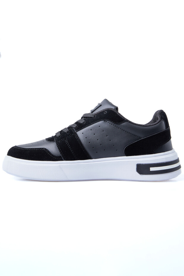 Siyah - Beyaz Süet Detaylı Yüksek Taban Bağcıklı Renk Bloklu Erkek Spor Ayakkabı - 89119