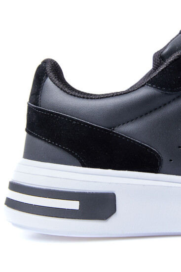 Siyah - Beyaz Süet Detaylı Yüksek Taban Bağcıklı Renk Bloklu Erkek Spor Ayakkabı - 89119 - Thumbnail