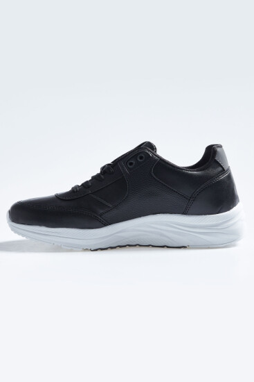 Siyah - Beyaz Yüksek Taban Bağcıklı Suni Deri Erkek Spor Ayakkabı - 89113 - Thumbnail