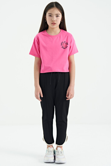 Siyah Biye Detaylı Bağcıklı Ön Nevürlü Geniş Paçalı Kız Çocuk Eşofman Altı - 75124 - TOMMYLIFE (1)