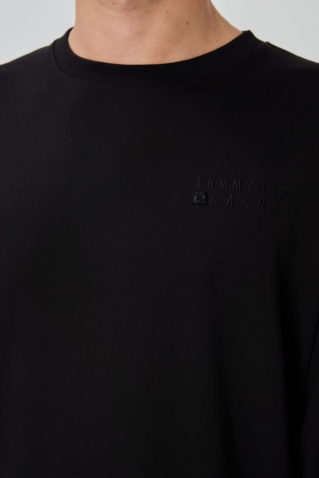 Siyah Casual O Yaka Lastik Paça Pamuklu Erkek Oversize Eşofman Takımı - 85120 - 4