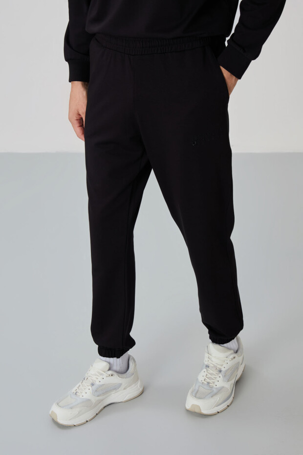 Siyah Casual O Yaka Lastik Paça Pamuklu Erkek Oversize Eşofman Takımı - 85120 - 3