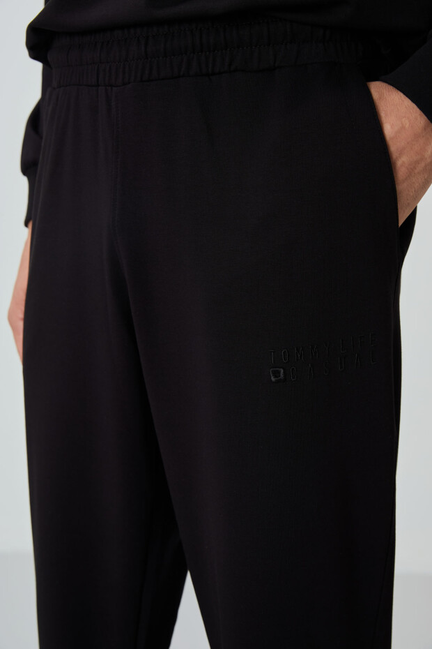 Siyah Casual O Yaka Lastik Paça Pamuklu Erkek Oversize Eşofman Takımı - 85120 - 6