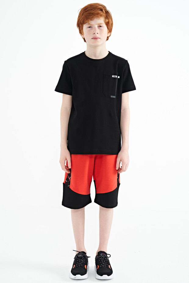 Siyah Cep Detaylı O Yaka Standart Kalıp Erkek Çocuk T-Shirt - 11120 - 2