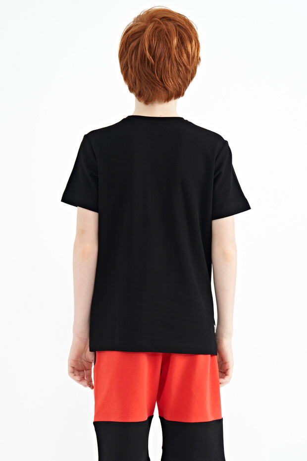 Siyah Cep Detaylı O Yaka Standart Kalıp Erkek Çocuk T-Shirt - 11120 - 7