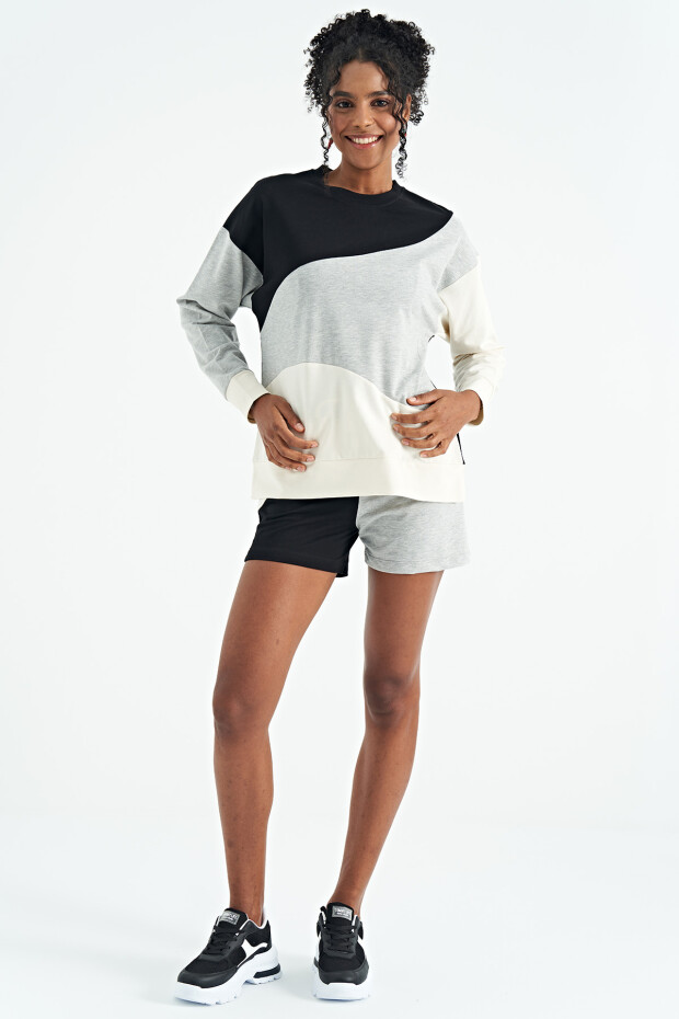 Siyah Çok Renkli Oversize Basic Kadın Sweatshirt - 02278