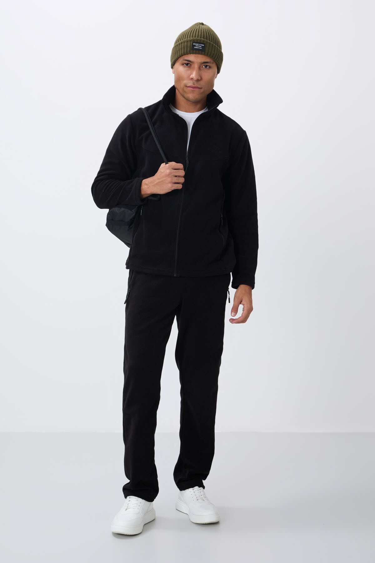 Siyah Dik Yaka Basic Fermuar Cepli Standart Kalıp Erkek Polar Eşofman Takımı - 85193 - TOMMYLIFE