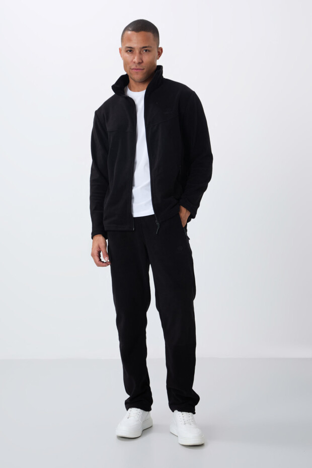 Siyah Dik Yaka Basic Fermuar Cepli Standart Kalıp Erkek Polar Eşofman Takımı - 85193 - 4