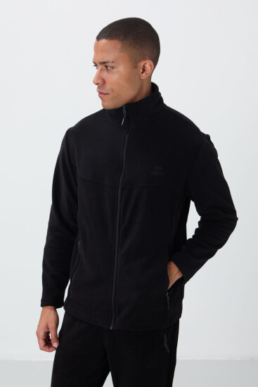 Siyah Dik Yaka Basic Fermuar Cepli Standart Kalıp Erkek Polar Eşofman Takımı - 85193 - TOMMYLIFE (1)