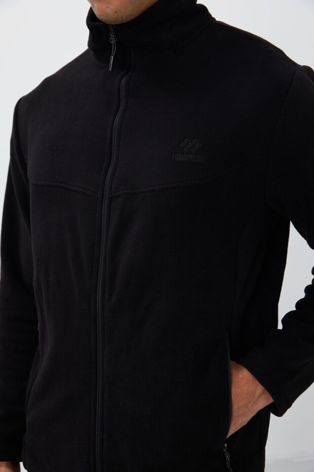 Siyah Dik Yaka Basic Fermuar Cepli Standart Kalıp Erkek Polar Eşofman Takımı - 85193 - 5