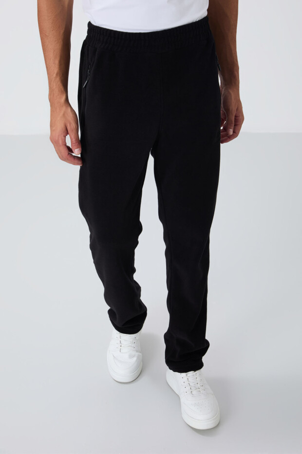 Siyah Dik Yaka Basic Fermuar Cepli Standart Kalıp Erkek Polar Eşofman Takımı - 85193 - 3