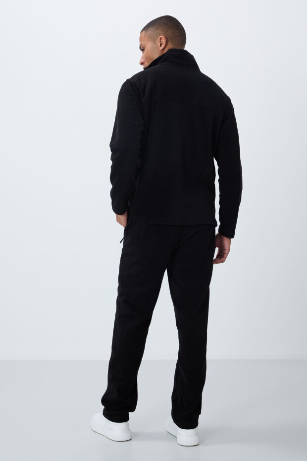 Siyah Dik Yaka Basic Fermuar Cepli Standart Kalıp Erkek Polar Eşofman Takımı - 85193 - 6