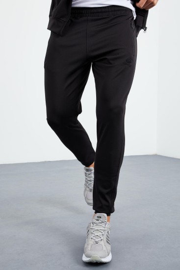 Siyah Dik Yaka Fermuarlı Standart Kalıp Manşetli Erkek Eşofman Takım - 85160 - TOMMYLIFE (1)